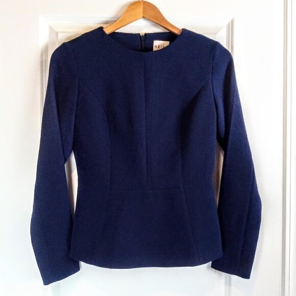 Reiss Emily Navy Blue Long Sleeve Peplum Top - Picture 1 of 5